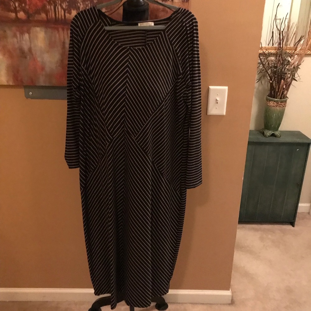 This is a black and tan striped dress